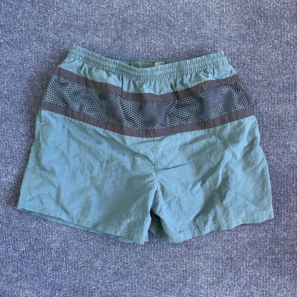 Vintage Stefano Swim Shorts Mens Medium Green Colorblock Mesh Lined Trunks